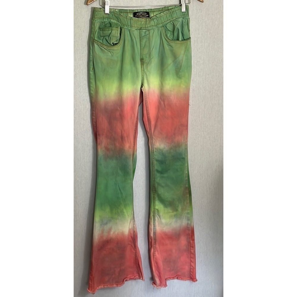 Bling A Gogo tie dye denim pull on flare pants S/M